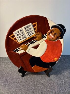 1996 Clay Art. Hand-Painted Ceramic Jazz Pianist cookie Platter. NIB. No tags.